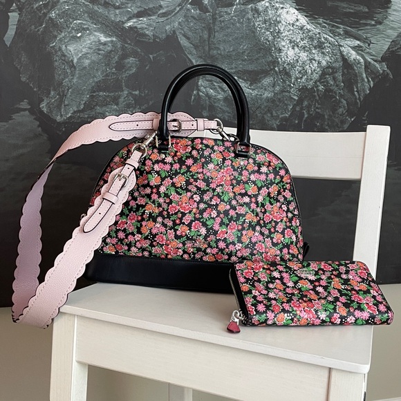 Coach Handbags - Coach Sierra Posey Cluster Floral Satchel, Wallet & Pink Wide Scallop Edge Strap